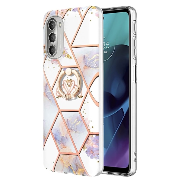 Marble Patterned Suojakuori With Ring Holder For Motorola Moto G51 5G - Kruunu Multicolor