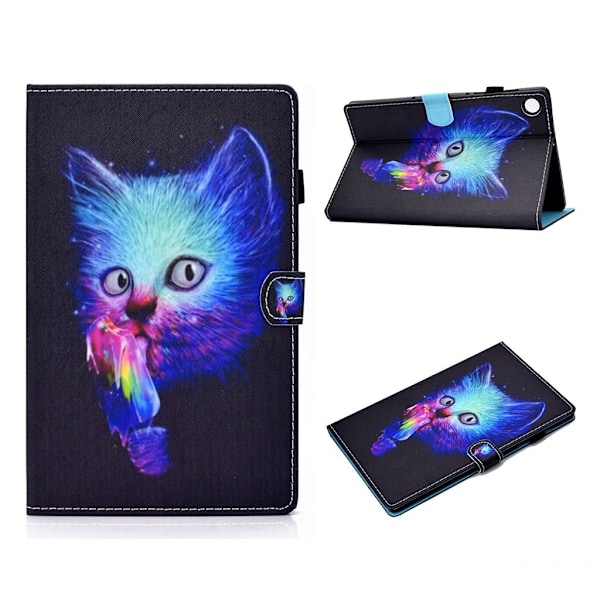 Lenovo Tab M10 FHD Plus läderfodral med mönstertryck - Katt Blå