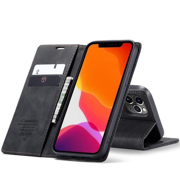 CASEME 013 Series Wallet Auto-absorberet læder Flip Case iPhone 12 Pro Max 6,7 tommer - Sort Black