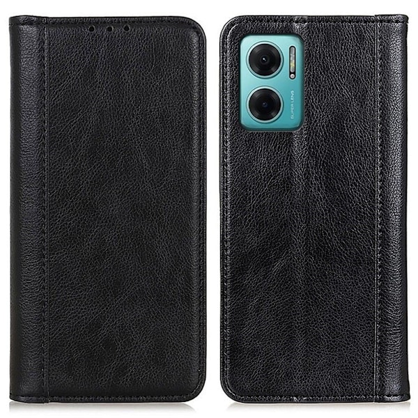 Xiaomi Redmi Note 11E / Xiaomi Redmi 10 ægte læderetui med magnetisk lukning - Sort Black