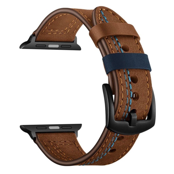 Apple Watch Series 5 40mm stitches genuine leather watch band - Brown