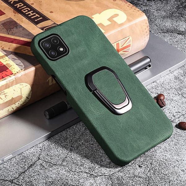 Stötsäkert läderfodral med oval kickstand för Samsung Galaxy A22 5G - Grön Grön