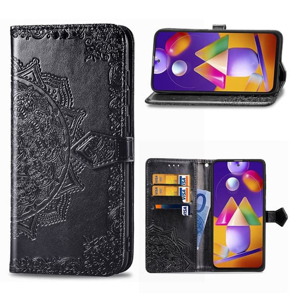 Mandala Samsung Galaxy M31s nahkakotelo - Musta Black