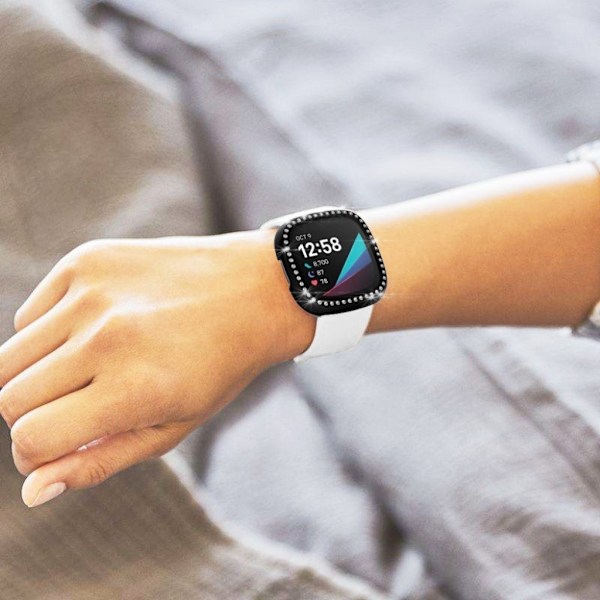 Fitbit Sense / Versa 3 elegant rhinesten décor ramme - sort Black