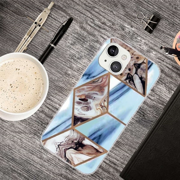 Marble design iPhone 14 Plus cover - Himmelblå Og Brun Marmor Multicolor