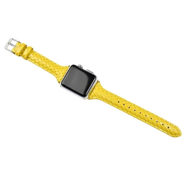 Apple Watch 42mm - 44mm urrem i læder med slangeskala - Gul Yellow
