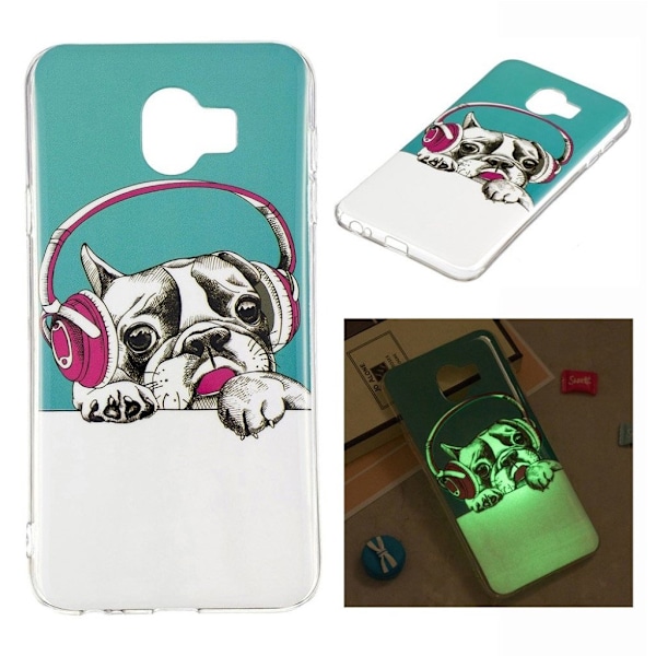Samsung Galaxy J4 (2018) lysende mønster etui - Pug med Høretelefoner Multicolor