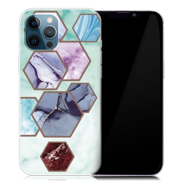 Marmordesign iPhone 13 Pro Max deksel - Sekskantede Fragmenter I Himmelblått Multicolor