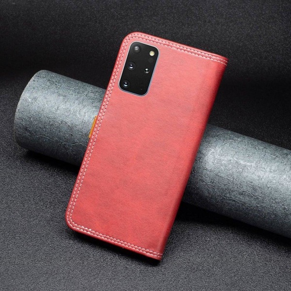 BINFEN tvåfärgat läder Samsung Galaxy S20 Plus fodral - Röd Röd