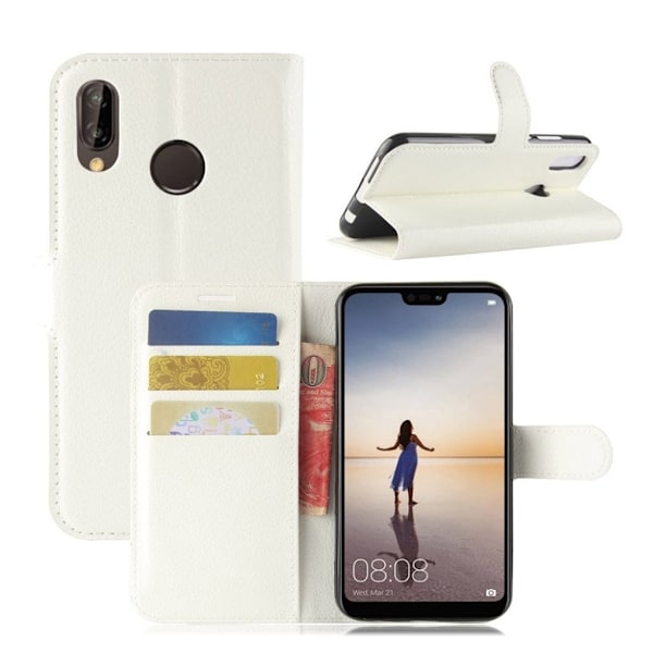 Huawei P20 Lite litchi tekstur PU læder flip etui - hvid White