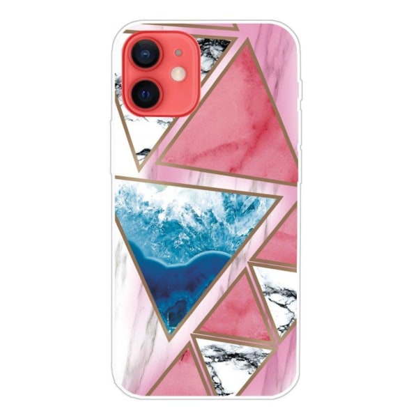 Marble design iPhone 12 Mini cover - Hvid / Blå / Rosa Trekant Multicolor