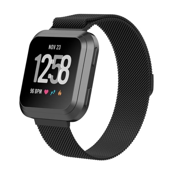 Fitbit Versa Klokkearmbånd laget av rustfritt stål, str. S - Svart Black