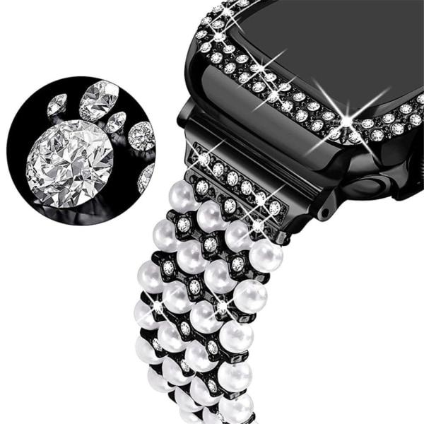 Apple Watch Series 3/2/1 38mm strass med faux pärla + elegant fodral - Svart Svart