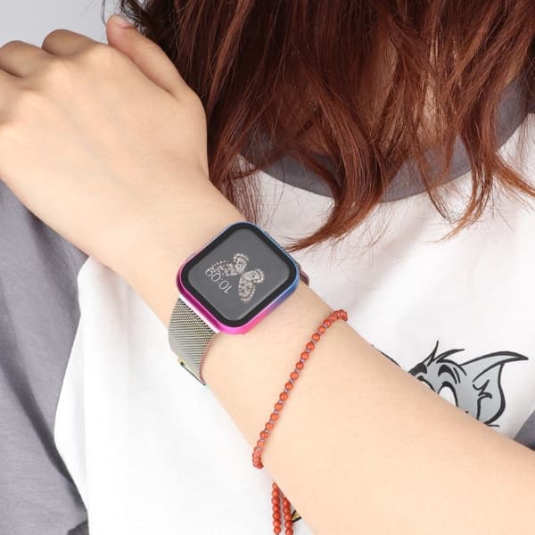 Apple Watch Series 8 (45 mm) metalldeksel med herdet glass - Blå-Rosa Gradient Multicolor
