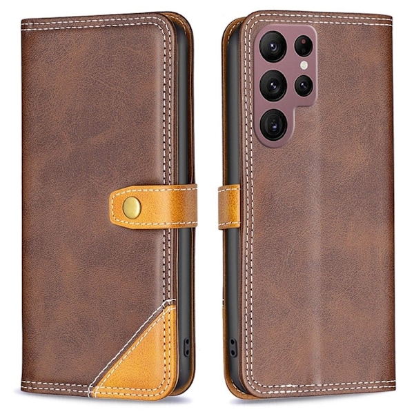 BINFEN kaksivärinen nahkakotelo Samsung Galaxy S22 Ultra - Kahvi Brown