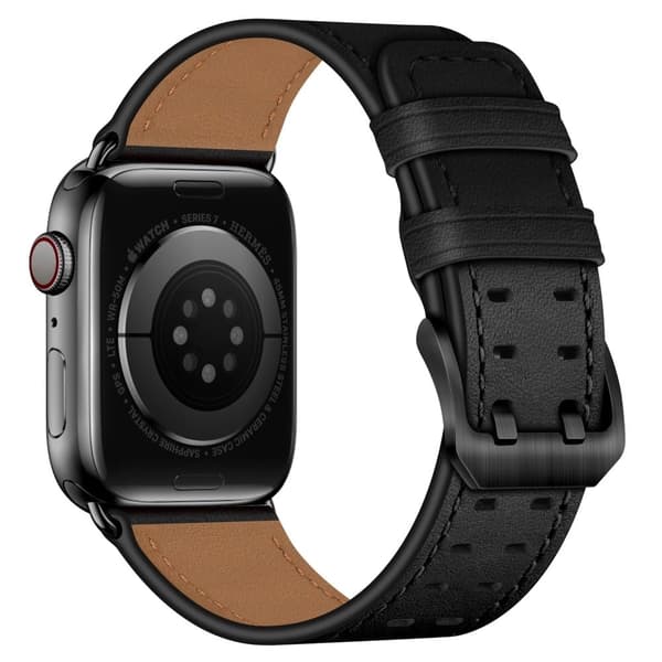 Apple Watch (45mm) aito nahkaranneke - Musta Black
