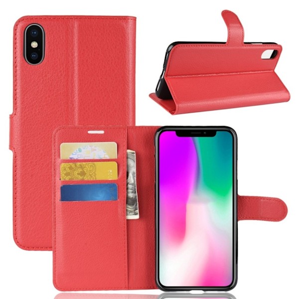 iPhone XR mobilfodral syntetläder silikon stående plånbok - Röd Röd