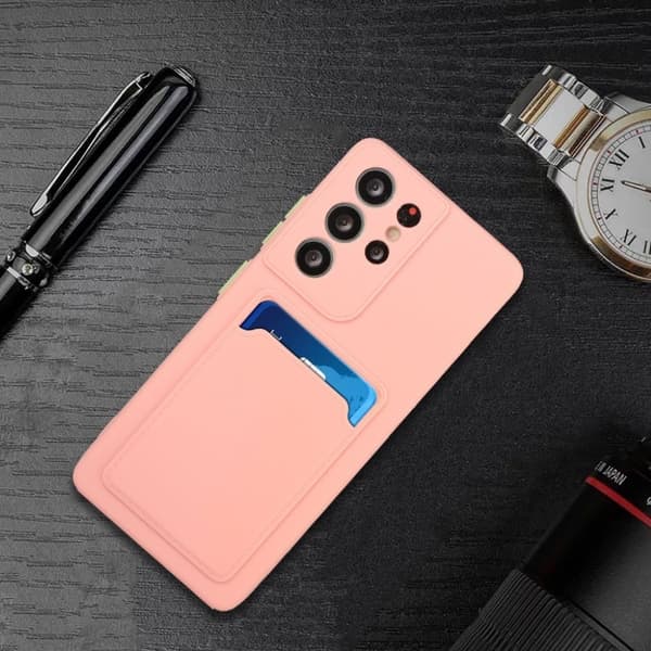 Card Holder Deksel til Samsung Galaxy S21 Ultra - Rosa Pink