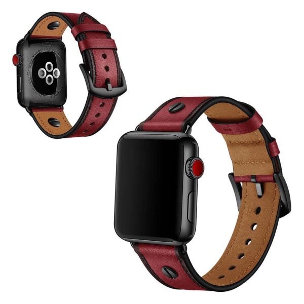 Apple Watch Series 5 40mm nitte dekorations ægte læder Urrem - Rød Red