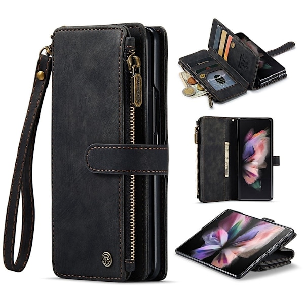 CaseMe Samsung Galaxy Z Fold4 etui med lynlås og pung - Sort Black