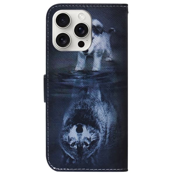 iPhone 16 Pro Max Etui med pung Pattern Print Leather Phone Cover - Hund Og Ulv Blue