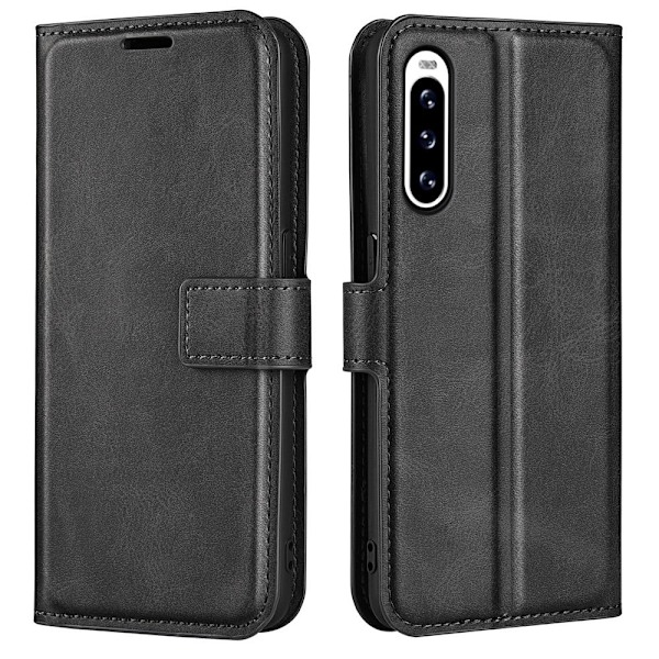 Hållbart konstläder Sony Xperia 10 V fodral med plånbok - Svart Svart