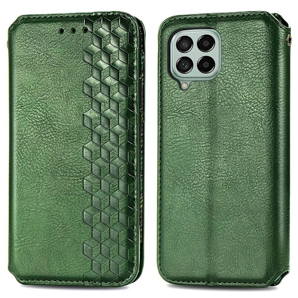 Läder Samsung Galaxy M33 5G fodral med romb-design - Grön Grön