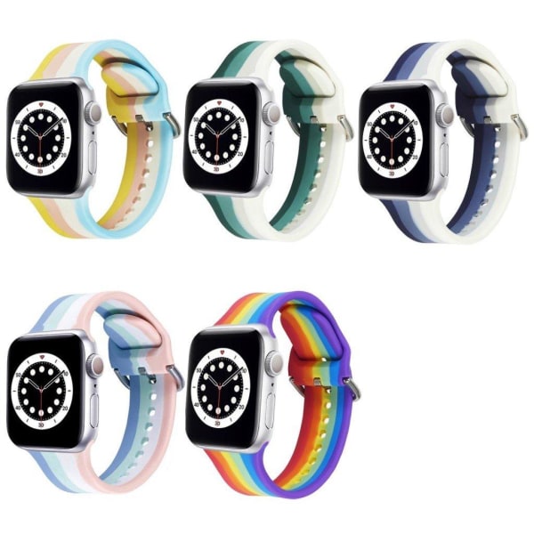 Apple Watch 40 mm regnbuestribet silikone-urrem - Blå Blue