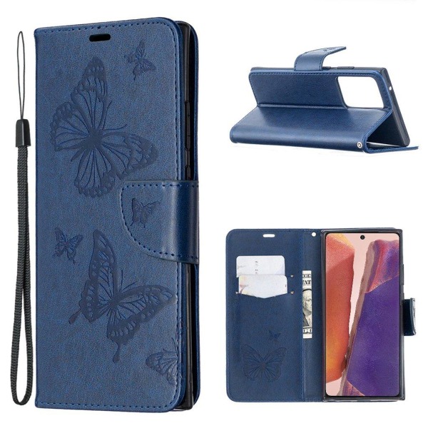 Butterfly Samsung Galaxy Note 20 Ultra Flip Etui - Mørkeblå Blue