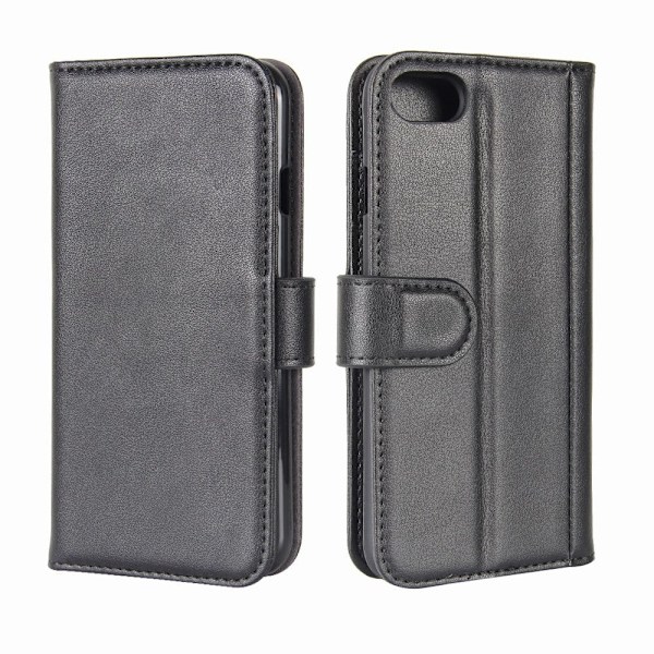 iPhone 7/8 flip etui i ægte spaltlæder - Sort Black