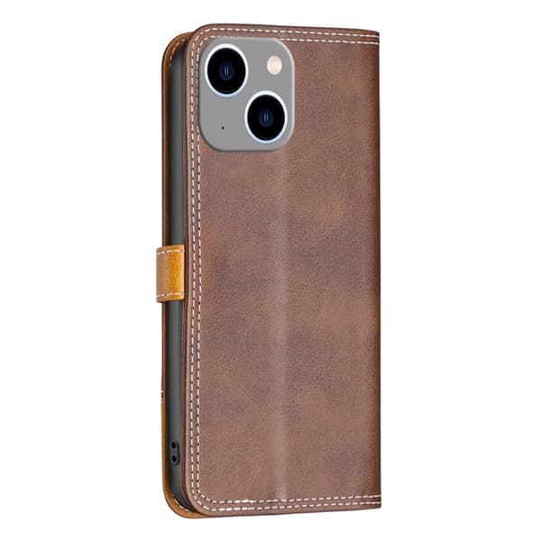 BINFEN tvåfärgat läder iPhone 14 Plus fodral - Brun Brun