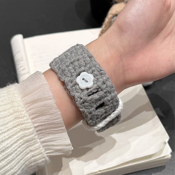 Apple Watch Series 49mm - 45mm - 44mm - 42mm Universal Knitting Bracelet Strap - Grå Silver grey
