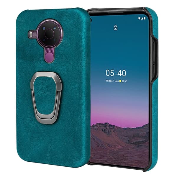 Stødsikkert lædercover med oval kickstand til Nokia 5.4 - Cyan Green