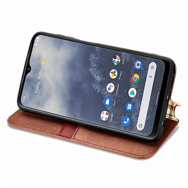 Læder Etui med A Stilfuldt Rhombus Tryk til Nokia G60 - Brun Brown