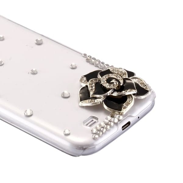 Luksuriøst Bling (Sort Blomst) Samsung Galaxy S4 Etui Transparent