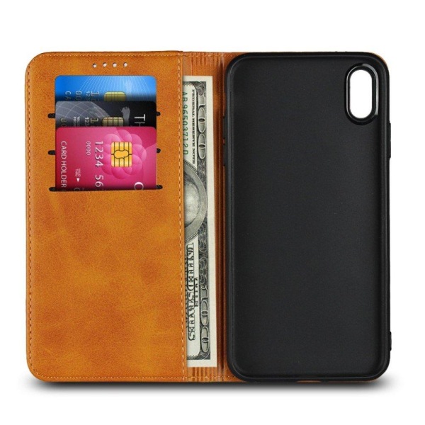 iPhone Xs Max plånboks mobilfodral av syntet läder med inbyggt m Brun
