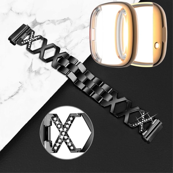 Fitbit Sense / Versa 3 X-shape rhinestone décor watch strap with Svart