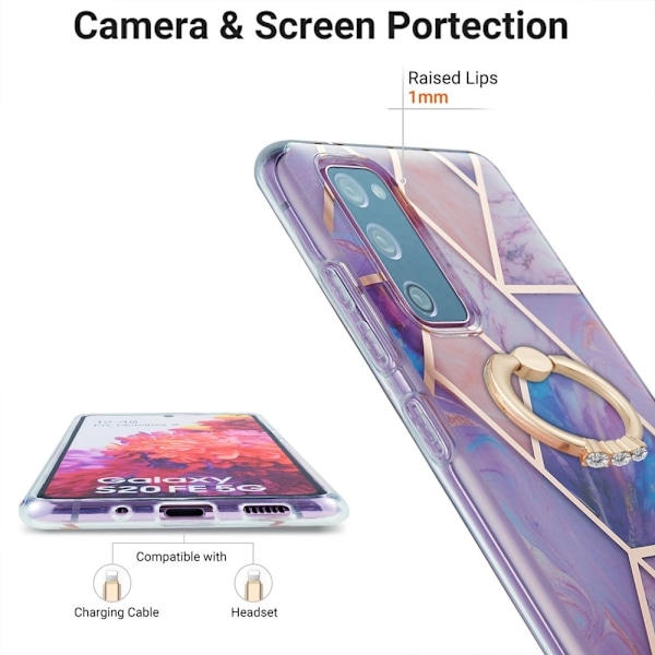 Marble Mønstret Cover med Ring Holder til Samsung Galaxy S20 Fe 2022 / S20 Fe 5g - Lyselilla Purple