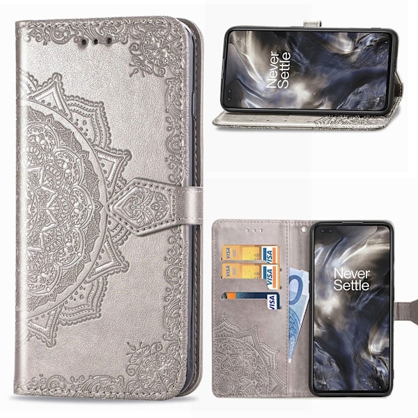 Mandala läder OnePlus Nord fodral - Silver/Grå Silvergrå
