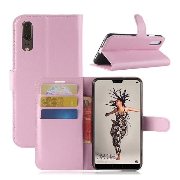 Huawei P20 Etui laget av kunstlær og silikon – Lys rosa Pink