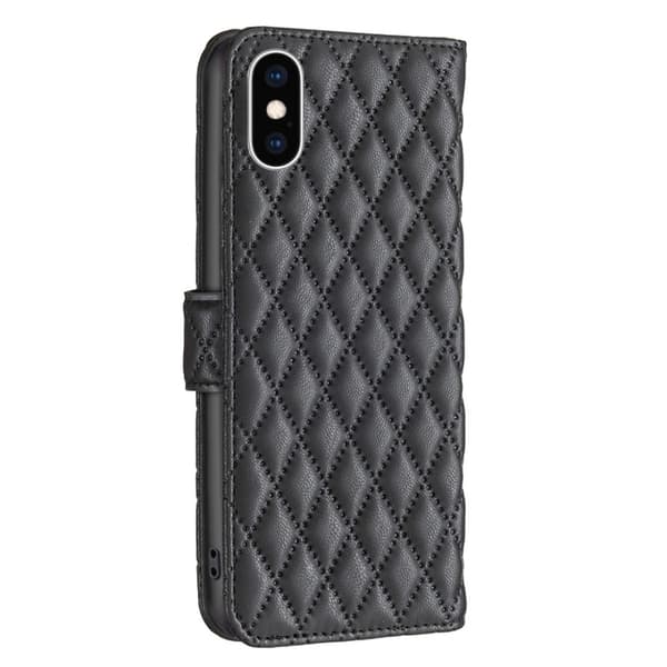 Rombemønster, matt flip-deksel for iPhone Xs Max - Svart Black