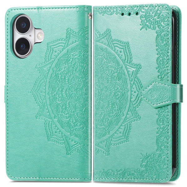 Mandala iPhone 16 nahkakotelo - Mintunvihreä Green