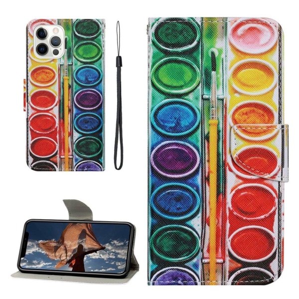 Mønstertrykt læderetui med pung og stativ til iPhone 13 Pro Max Multicolor