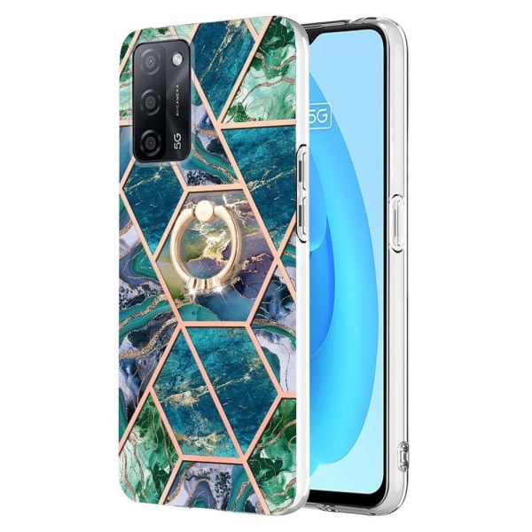 Marble Patterned Suojakuori With Ring Holder For Oppo A54s / A55 / A53s 5g / A16 - Sininen / Vihreä Blue