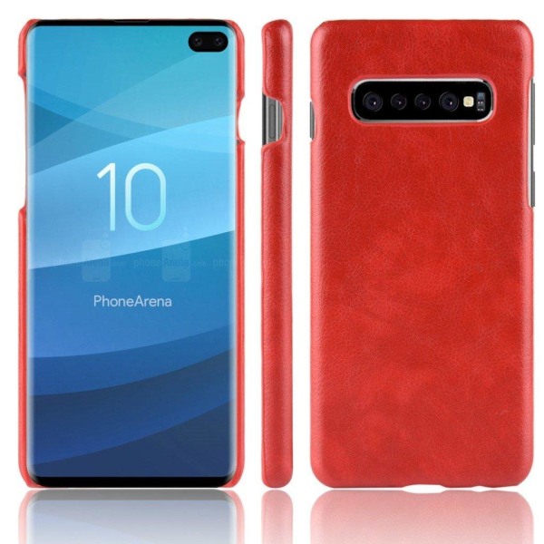 Samsung Galaxy S10 Plus litchi läderfodral - Röd Röd