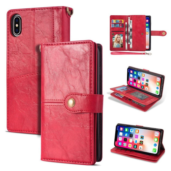 iPhone Xs Max læder flip cover i retrostil - Rød Red