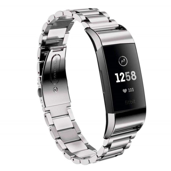 Fitbit Charge 3 erstatnings urrem i stainless stål med sommerfug Silver grey