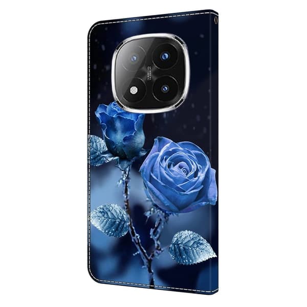 Xiaomi Redmi Note 14 Pro 4G plånboksfodral mönster tryckning stativ läder flip telefonskydd - Blå Rosor Blå