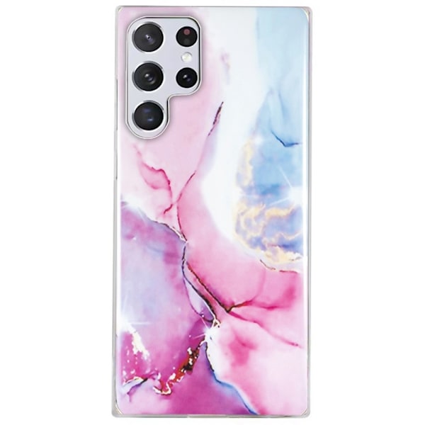 Marble Samsung Galaxy S22 Ultra Etui - Lyserød / Blå Multicolor