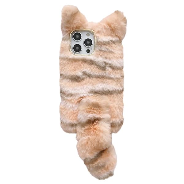 iPhone 15 Pro Case Cute Tiger Pattern Furry Flexible Warm Phone Cover - Orange Orange